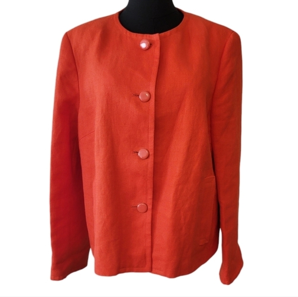 Talbots 100% Linen Orange Blazer Jacket Size 16 - Picture 1 of 3